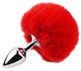 Анальная пробка с хвостом EGZO - Bunny Tail Silver Plug Red, size S Sex Aura
