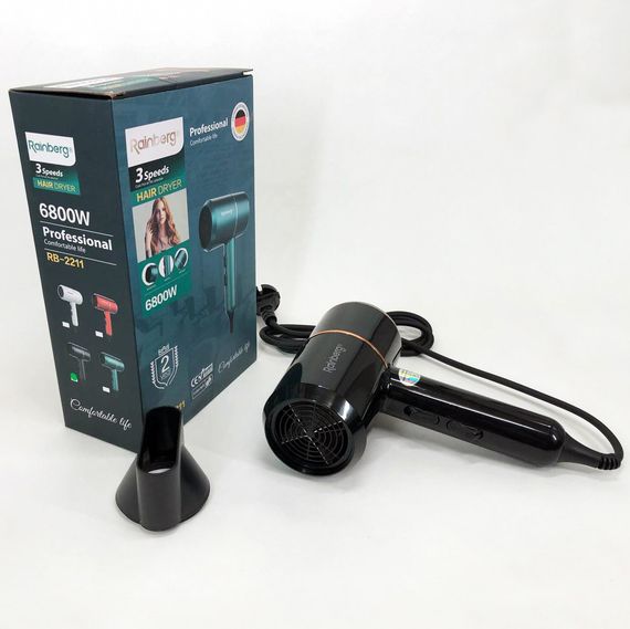 Фен для укладки и сушки волос Rainberg RB-2211 + насадка-концентратор. IM-419 Цвет: черный | Зображення 3