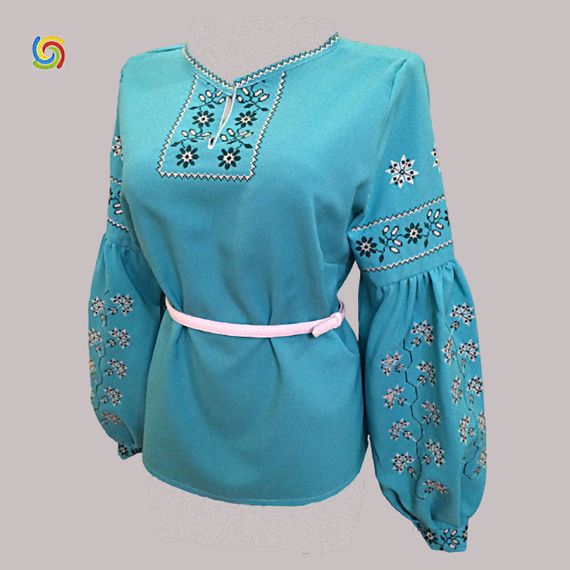 Рубашка Украинская вышиванка 1058 цвет бирюзовый размер L/XL