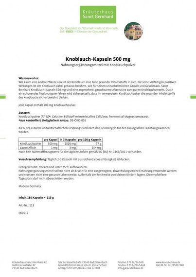 Натуральні добавки Sanct Bernhard екстракт Часнику 500 мг для зміцнення та очищення судин, серця, імунітету, 180 шт, Німеччина | Зображення 2