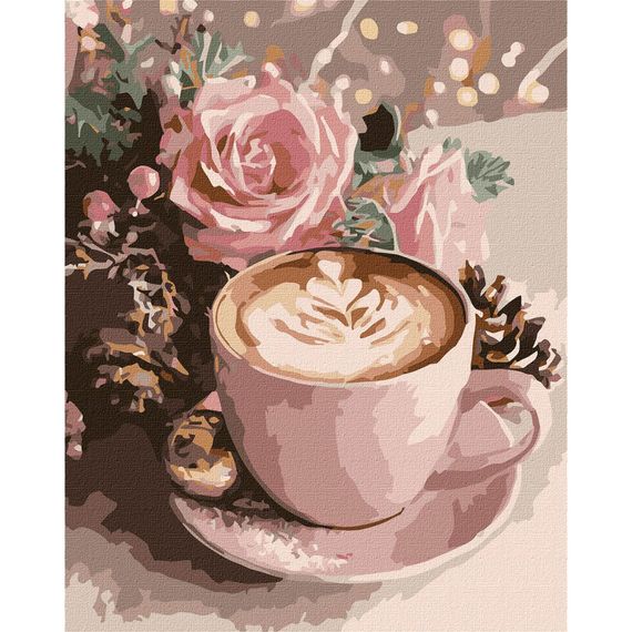 Картина по номерам "Новогоднее капучино" KHO5743 с красками металлик 40х50 см