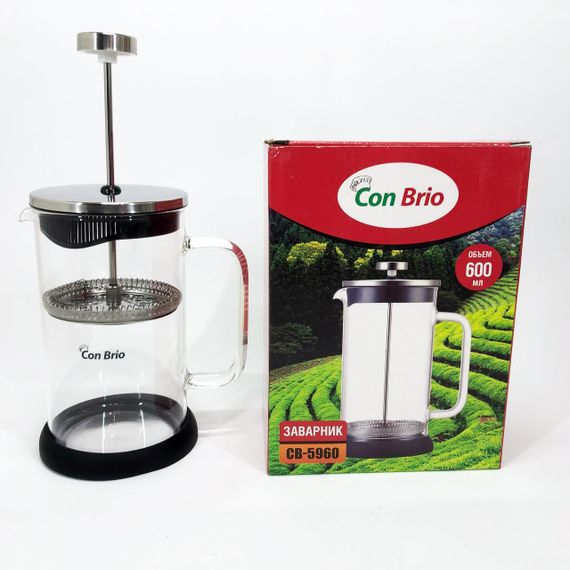 Френч-прес Con Brio СВ-5960 600 мл, Стильний заварний чайник, Стильний скляний заварювальний чайник | Зображення 2