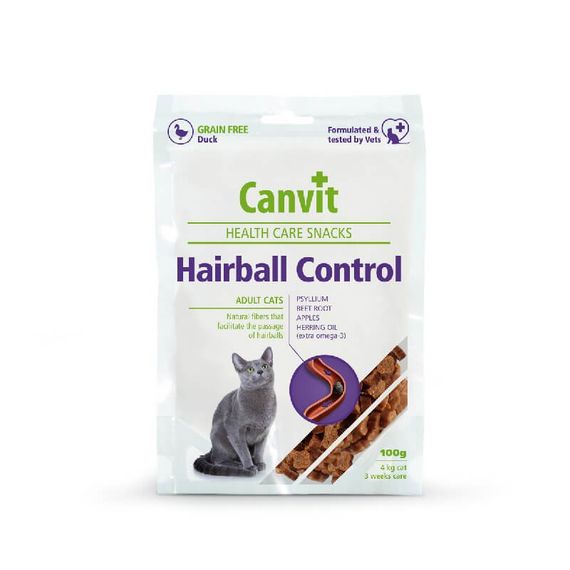 Ласощі для виведення вовни у котів Canvit Hairball Control з качкою 100 гр