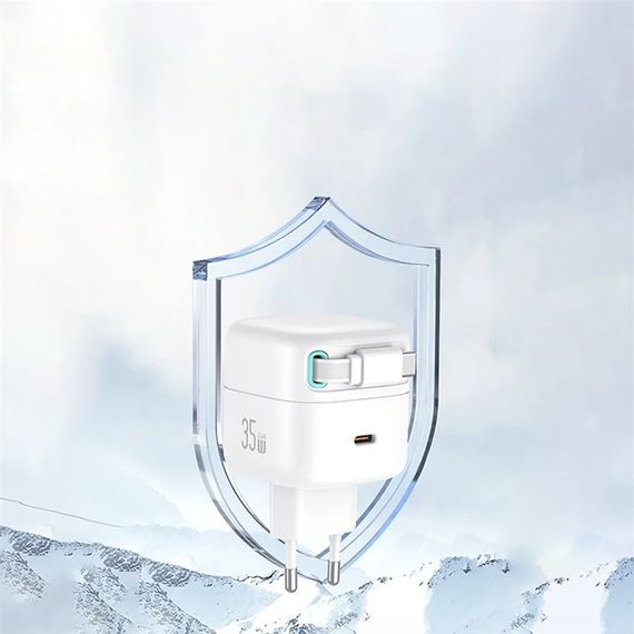 СЗУ Usams US-CC202 GaN With Type-C Magnetic Retractable Cable Module XMF Ser. 35W (2USB-C) White | Зображення 6