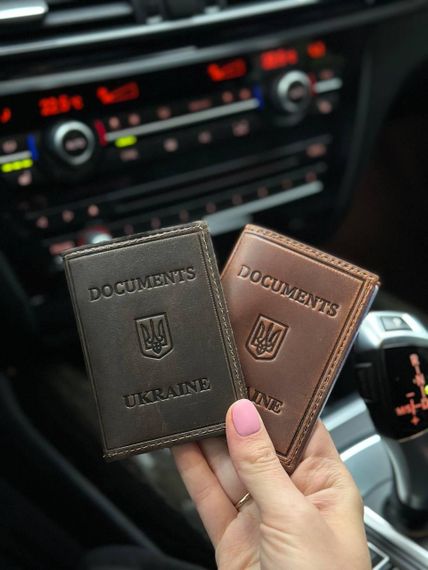 Обкладинка на id паспорт на права для автодокументів шкіряна чорна коричнева бузкова | Зображення 3