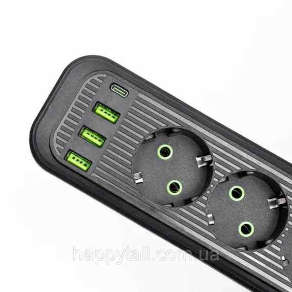 Мережевий фільтр чорний з вимикачем 3 розетки 3хUSB-A 1xUSB-C 3м HP-5-34 | Зображення 2
