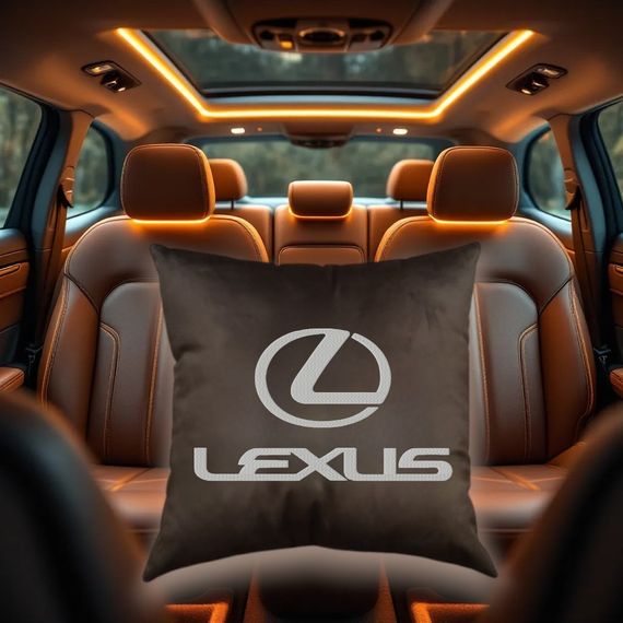 Авто Подушка з вишивкою логотипу марки лексус Lexus коричневий автомобілісту 02224