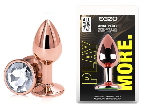 Анальная пробка с кристаллом EGZO - Rose Gold Round Plug Clear size S sexstyle