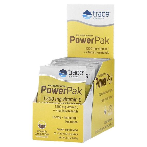 Електроліти, Electrolyte Stamina Power Pak, Trace Minerals Research, ананас та кокос, 30 пакетів по 6.1 г кожен