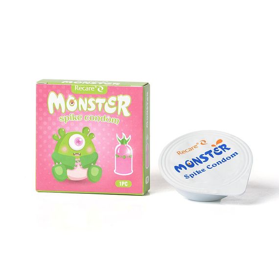 Насадка на член Recare Pink Monster Spike Condom (презерватив з кульками та вусиками), Зелений | Зображення 2