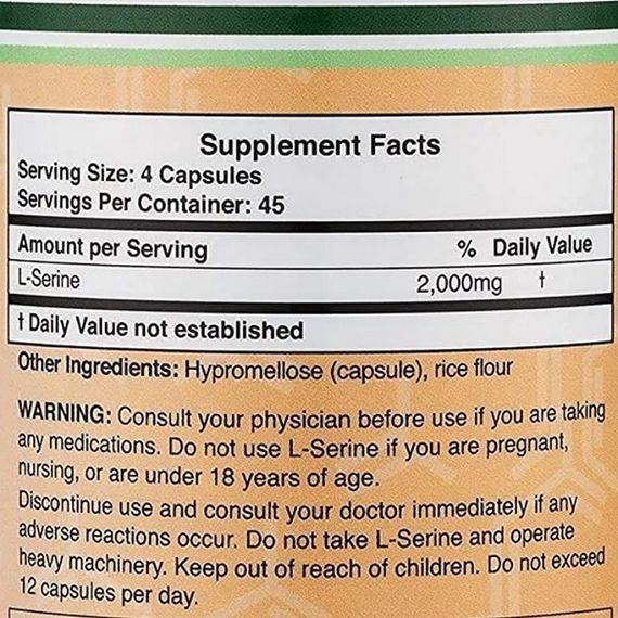 Серин Double Wood L-Serine 2000 mg (4 caps per serving) 180 Caps | Зображення 1