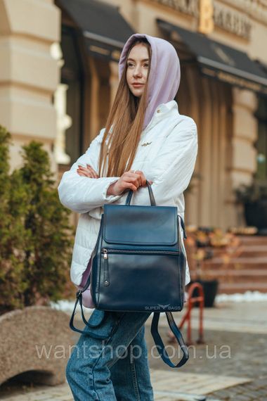 Темно-синій жіночий рюкзак-сумка з натуральної шкіри Tiding Bag - 13286 | Зображення 3