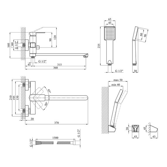 Змішувач для ванни Kroner KRM Ems - C070 (CV017358) | Зображення 1