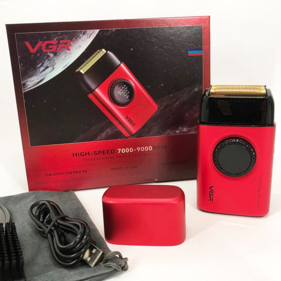 Електробритва VGR V-378 RED шейвер, подвійне лезо, регулювання потужності 7000-9000 RPM. Колір: червоний | Зображення 4