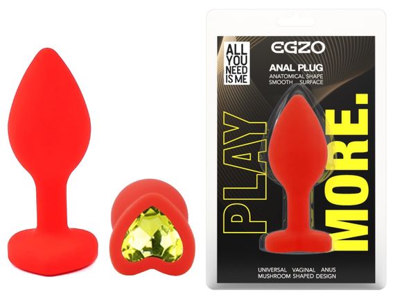Силіконова анальна пробка EGZO - Silicone Red Heart Plug Lime, size S Sex Aura