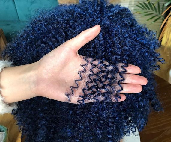 Парик синий кудрявый женский короткий термостойкий, синтетические волосы, Афрокучери 14” для изменения образа | Зображення 3