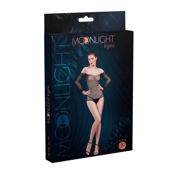 Сітчасте боді зі стразами Moonlight Model 09 XS-L Black, відкриті плечі | Зображення 2