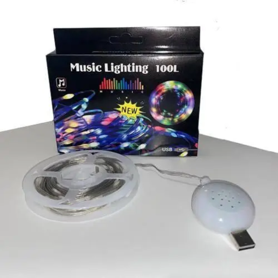 Гірлянда з музичними режимами 9,9 метрів, тепле біле світло 100 LED, кімнатна прикраса від USB