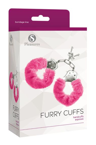 Наручники S Pleasures Furry Cuffs Pink з пухнастим оздобленням, 2 ключі в комплекті | Зображення 1