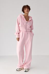 Теплий спортивний костюм з коротким худі та широкими штанами - рожевий цвет, L (є розміри)