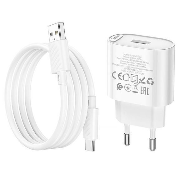 СЗУ Hoco C109A Fighter 10.5W (1USB-A) + кабель USB to Type-C White | Зображення 5
