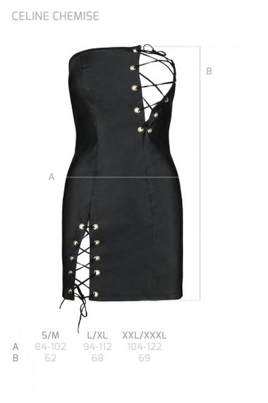 Мінісукня з екошкіри Passion CELINE CHEMISE XXL/XXXL, black, шнурівка, трусики в комплекті sexstyle | Зображення 4