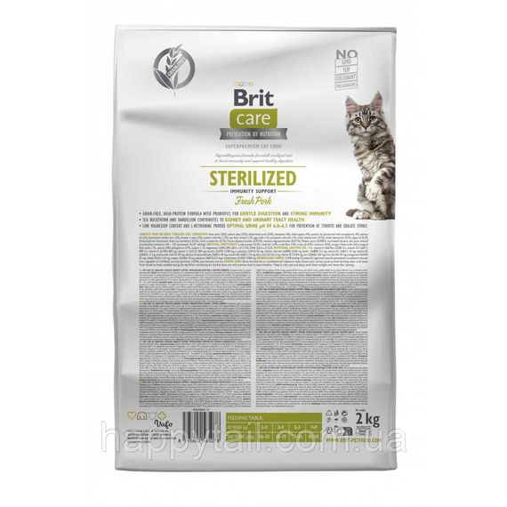 Корм сухой Brit Care Cat Grain Free Sterilized Immunity Support для стерилизованных котов для поддержки иммунитета со свининой | Зображення 1