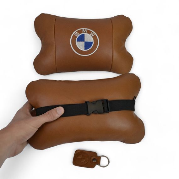 Комплект автоподушек 2шт из натуральной коричневой кожи для BMW. Ортопедическая подушка в авто БМВ | Зображення 5