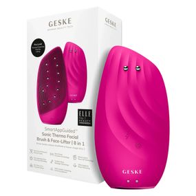 Очистительная щетка для лица GESKE Sonic Thermo Facial Brush&Face-Lifter 8в1 white, Малиновый