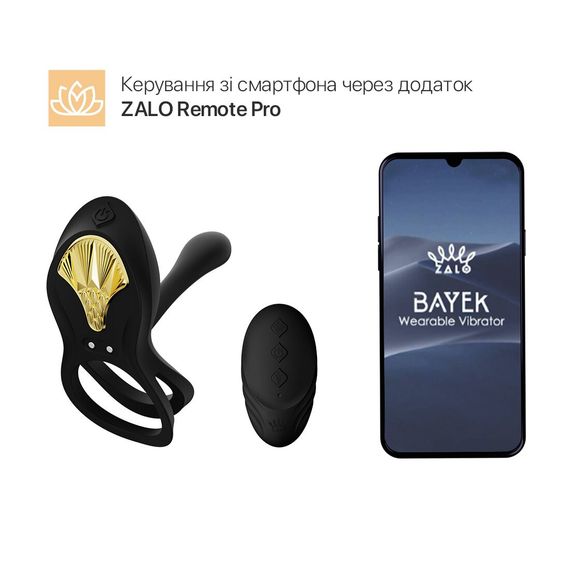 Смарт-эрекционное кольцо Zalo - BAYEK Obsidian Black, двойное с вводимой частью, пульт ДУ | Зображення 1
