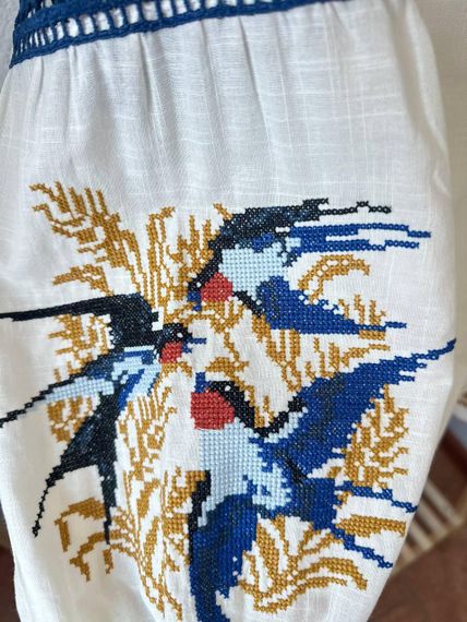 Вишиванка блуза жіноча  " Ластівка" біла етно-блуза S,M,L ,XL | Зображення 3