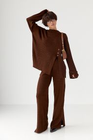 В'язаний костюм в рубчик вільною крою - коричневий цвет, ONE SIZE (є розміри)
