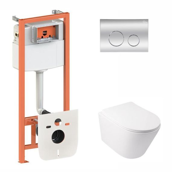 Готове рішення Qtap для ванної кімнати: підвісний унітаз Swan Rimless 520х360х320 + комплект інсталяції Nest 4 в 1 (кругла