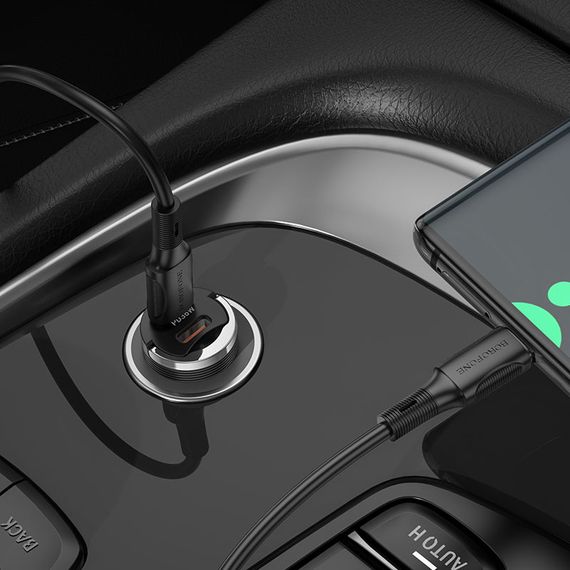 АЗП Borofone BZ29B Outstanding PD36W (2USB-C) + кабель Type-C to Type-C Transparent black | Зображення 3