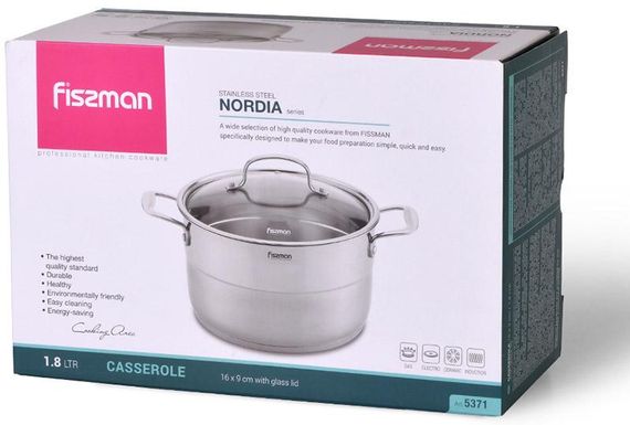 Каструля Fissman Nordia 1.8л з нержавіючої сталі зі скляною кришкою | Зображення 5