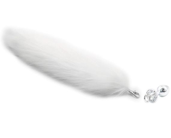 Анальна пробка штучне хутро DS Fetish Anal plug faux fur fox tail white polyeste Sex Aura