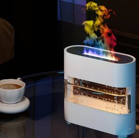 Зволожувач повітря з імітацією крапель дощу та ефектом полум'я з LED підсвічуванням (20см)