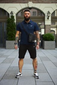 Комплект чоловічий Nike: поло синє + шорти чорні + барсетка чорна (1623403891)
