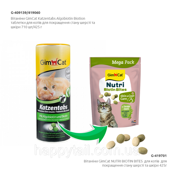 Вітаміни GimCat Nutri Biotin Bites для котів для покращення стану шерсті та шкіри з морськими водоростями 425 г | Зображення 2