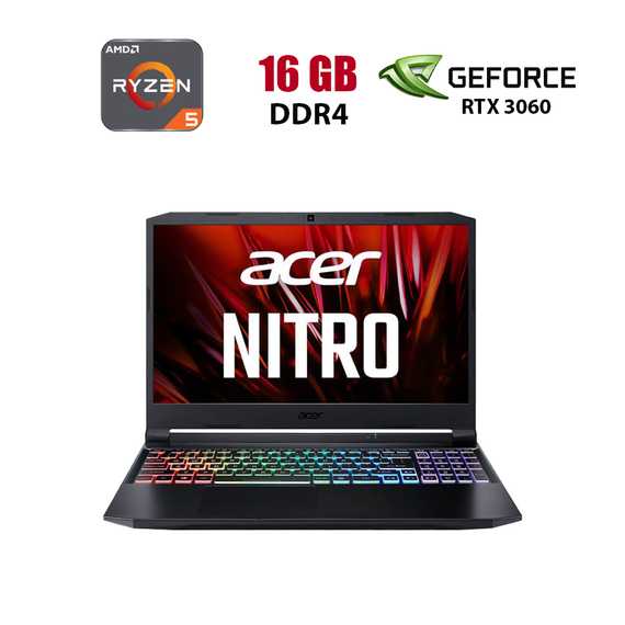 Ігровий ноутбук Acer Nitro 5 AN515-45-R1SL / 15.6" (1920x1080) IPS / AMD Ryzen 5 5600H (6 (12) ядер по 3.3 - 4.2 GHz) / 16 GB DDR4 / 1000 GB SSD / nVidia GeForce RTX 3060, 6 GB GDDR6, 192-bit / WebCam б/в