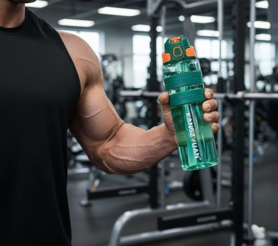 Спортивная бутылка KANGZYUAN 500 мл - Зеленая Tritan BPA-free, ударопрочная эко-бутылка с трубочкой и ремешком | Зображення 9