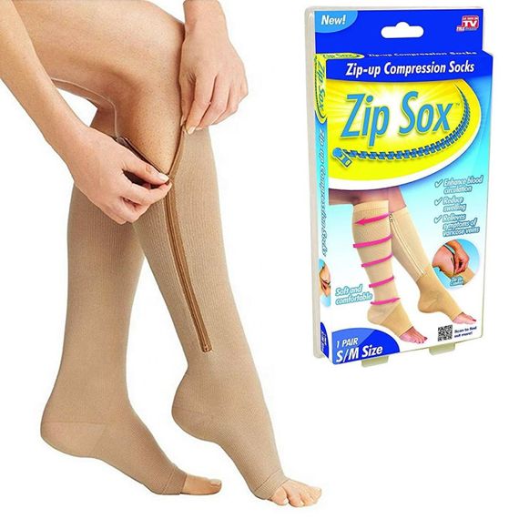 Компресійні гольфи Zip Sox, шкарпетки від варикозу Бежеві | Зображення 3
