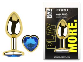 Анальная пробка с кристаллом EGZO - Gold Heart Plug Blue size M Sex Aura