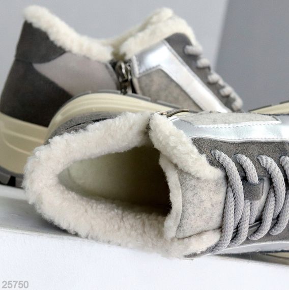 Дизайнерські комбіновані фетрові зимові сірі кросівки | Зображення 7