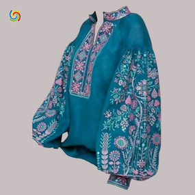 Рубашка Украинская вышиванка  330411 цвет бирюзовый размер XXL/3XL