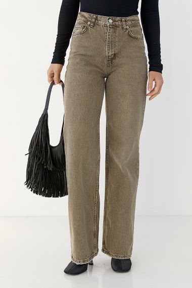 Прямі жіночі джинси з потертостями внизу - хакі цвет, 36р (є розміри)