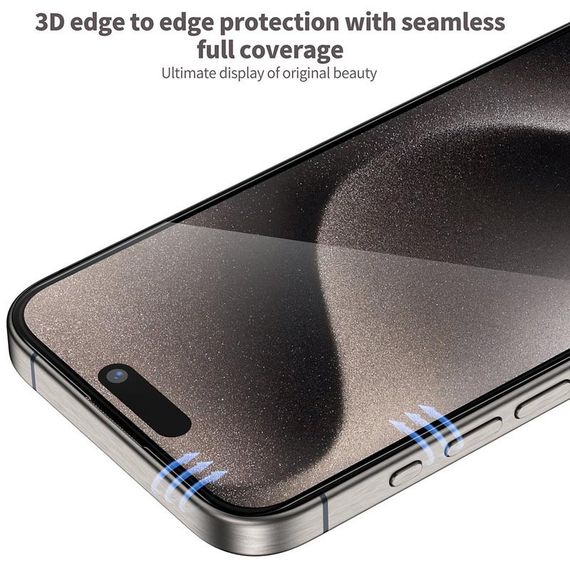 Захисне 3D скло Blueo Hot Bending для Apple iPhone 15 Pro (6.1") (+ аппликатор) Чорний | Зображення 3