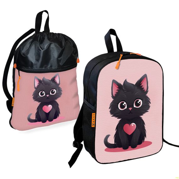 Школьный рюкзак детский с котенком + Сумка для обуви спортивной формы рюкзак-мешок  для мальчика (01704)