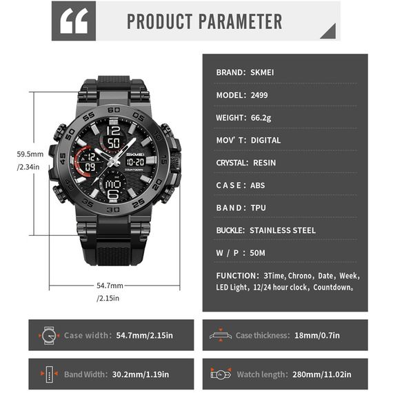 Годинник наручний чоловічий SKMEI 2499BK | Зображення 6