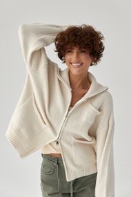 В'язаний кардиган на блискавці з кишенями - молочний цвет, ONE SIZE (є розміри)